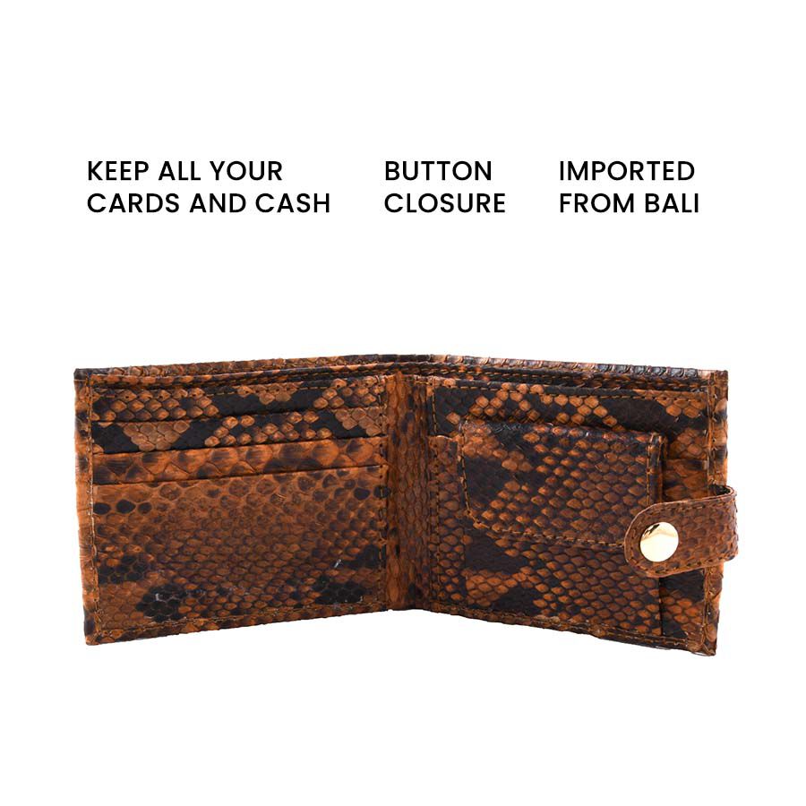 La Marey 100% Genuine Python Leather Snake Print Wallet - Orange 6082999 3