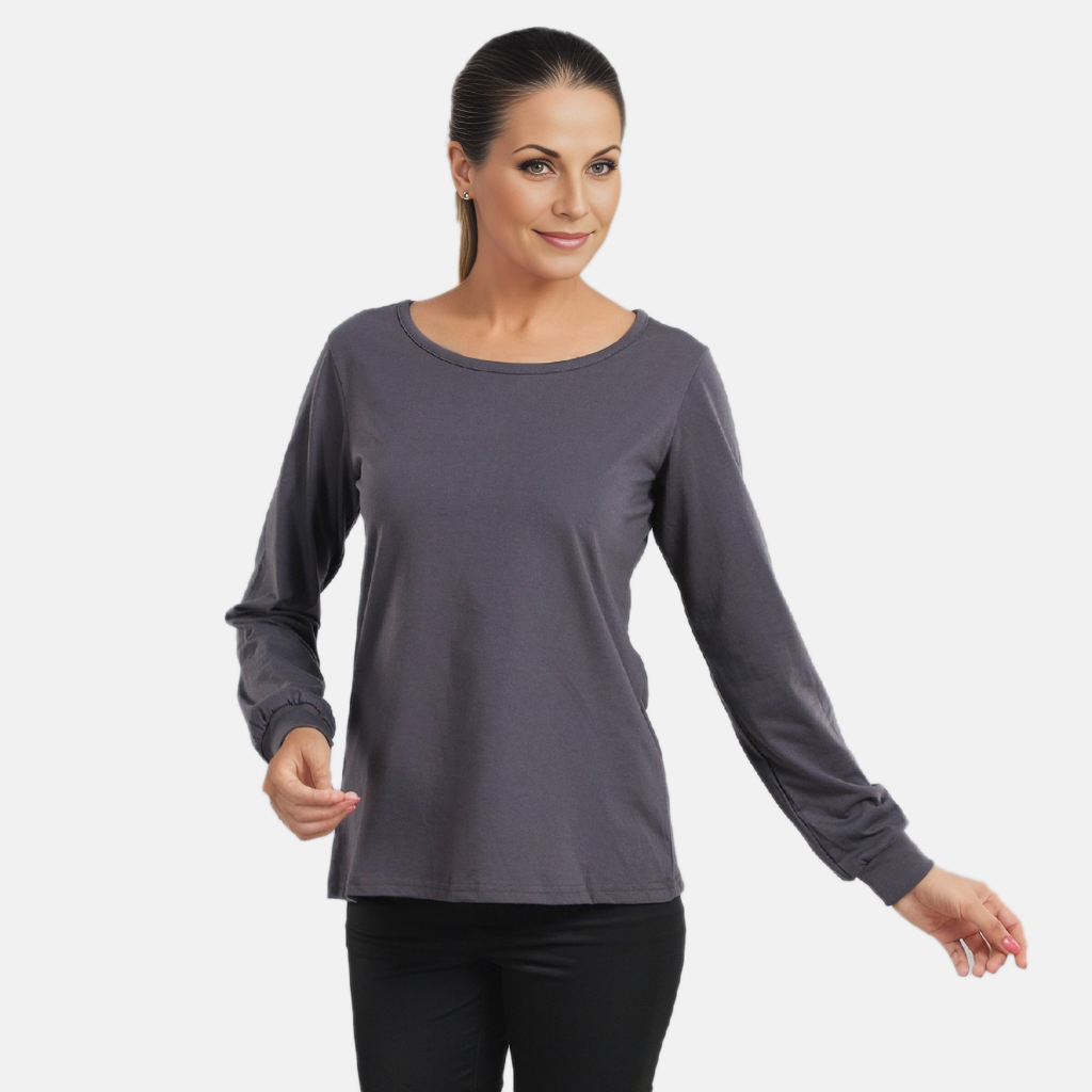 100% Cotton Single Jersey Loungewear Long Sleeve T- shirt in Grey (Size: Medium)_6084237
