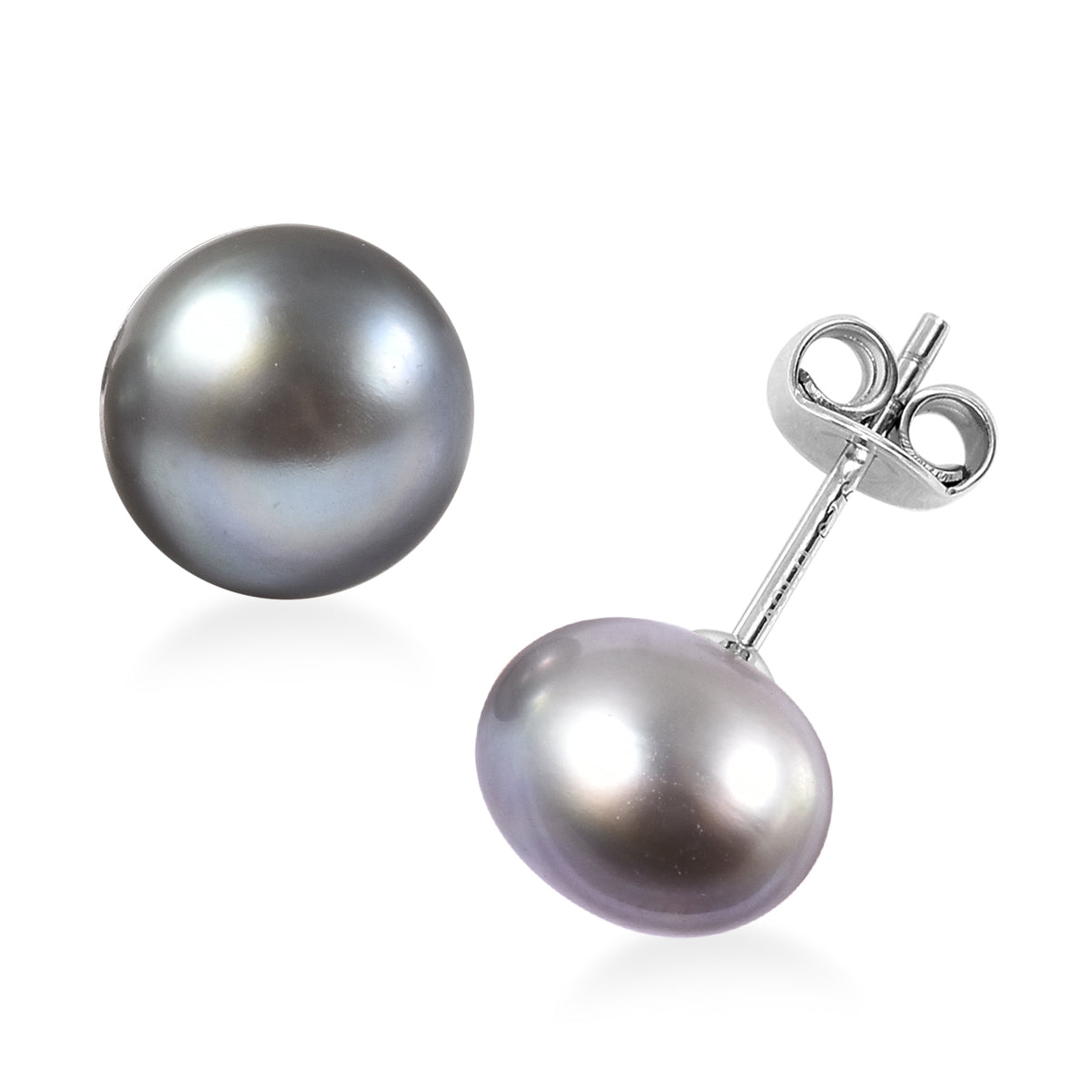 Silver Grey Freshwater Pearl (9-11mm) Stud Earrings with Push Back in Rhodium Overlay Sterling Silver 9.80 Ct. 6091144 0