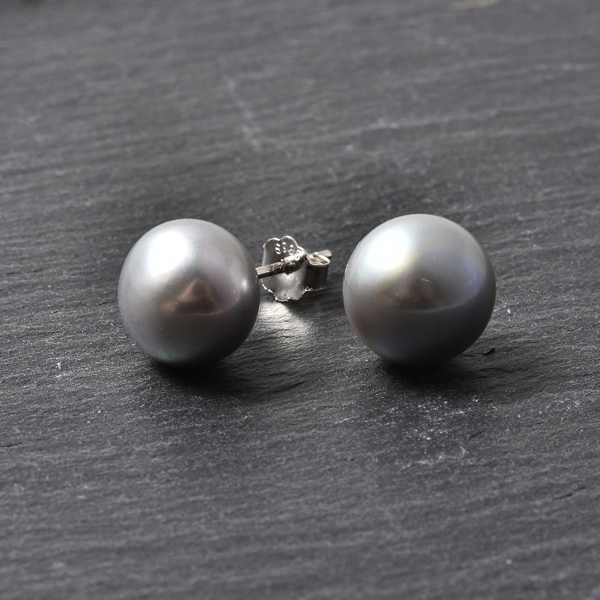 Silver Grey Freshwater Pearl (9-11mm) Stud Earrings with Push Back in Rhodium Overlay Sterling Silver 9.80 Ct. 6091144 2