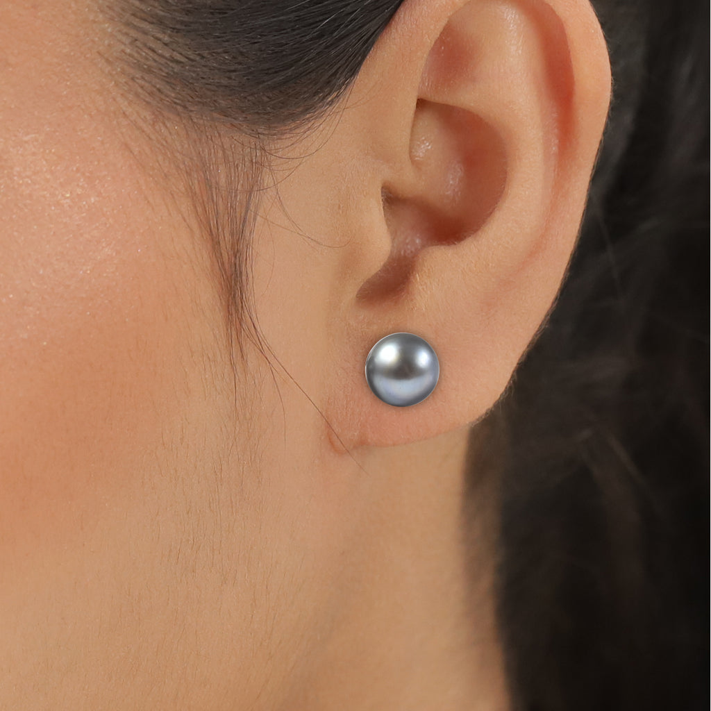 Silver Grey Freshwater Pearl (9-11mm) Stud Earrings with Push Back in Rhodium Overlay Sterling Silver 9.80 Ct._6091144_2