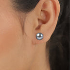 Silver Grey Freshwater Pearl (9-11mm) Stud Earrings with Push Back in Rhodium Overlay Sterling Silver 9.80 Ct._6091144_2