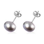 Silver Grey Freshwater Pearl (9-11mm) Stud Earrings with Push Back in Rhodium Overlay Sterling Silver 9.80 Ct._6091144_3