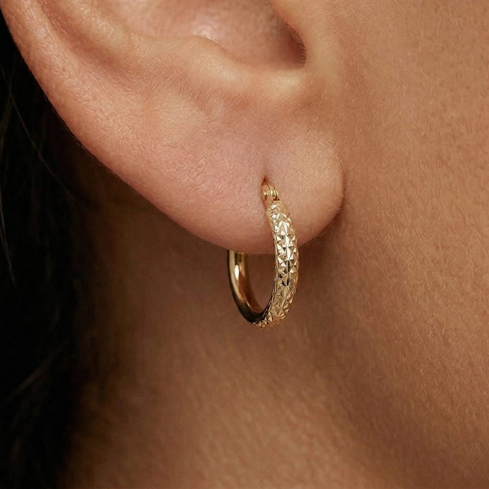 9K Yellow Gold 2.5MM Tube 15MM Diamond Hoop Cut Creole Earrings 1 grams 6092903 2