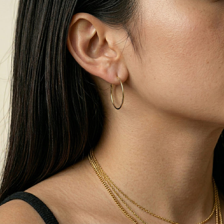 9K Yellow Gold 25MM Plain Sleeper Big Hoop Earrings 0.53 grams 6092911 2
