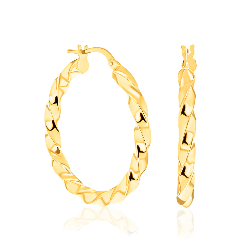 9K Yellow Gold Twist Creole Earrings with Clasp_6092918