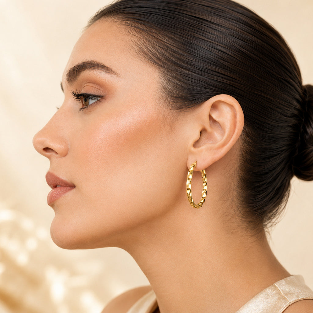 9K Yellow Gold Twist Creole Earrings with Clasp_6092918_1