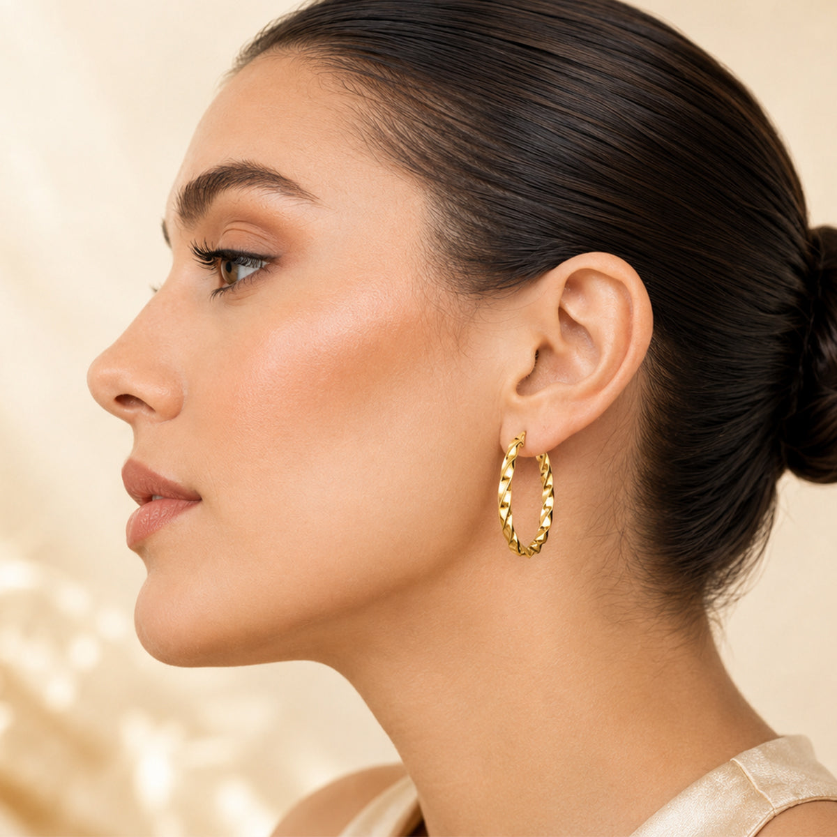 9K Yellow Gold 3.5MM Tube 30MM Twist Creole Hoop Earrings 1.8 grams 6092918 1