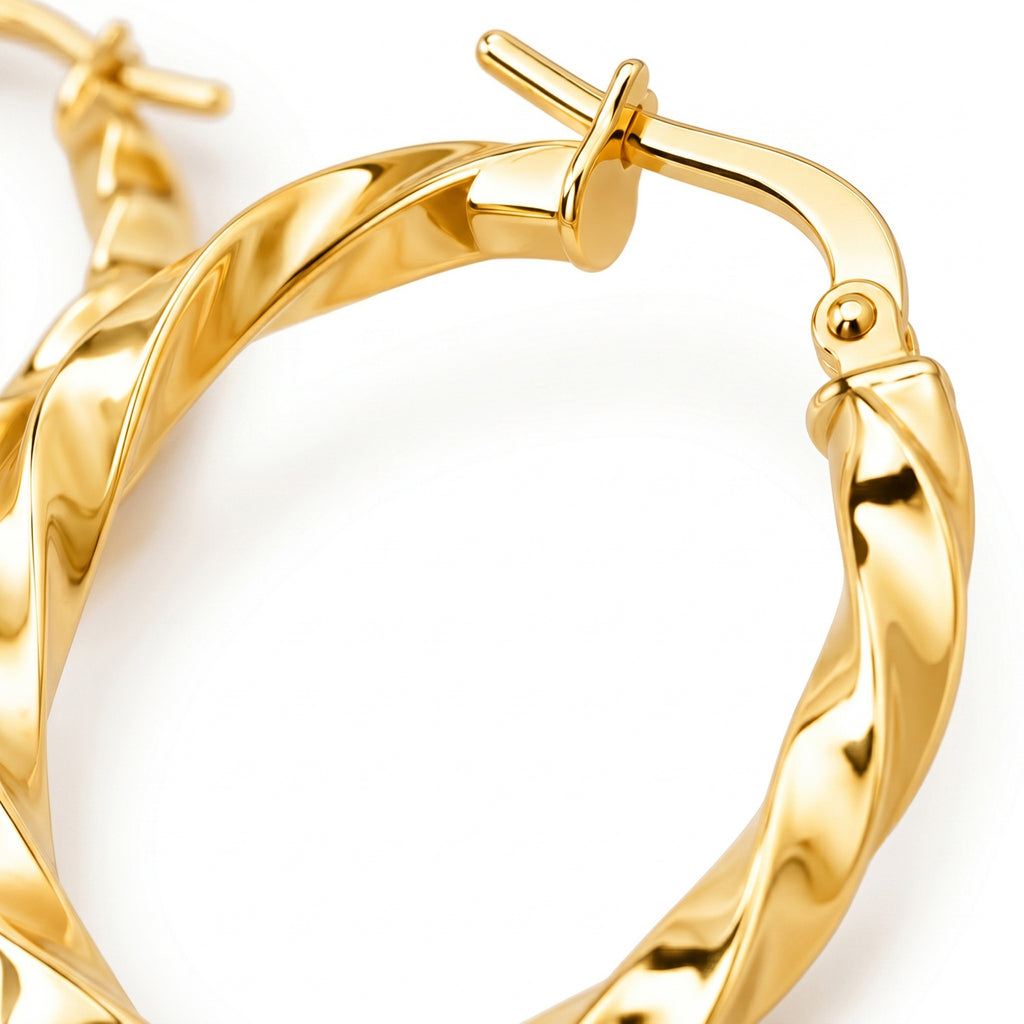 9K Yellow Gold Twist Creole Earrings with Clasp_6092918_3