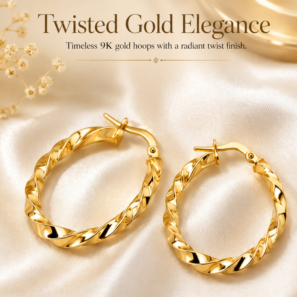 9K Yellow Gold Twist Creole Earrings with Clasp_6092918_5