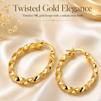 9K Yellow Gold Twist Creole Earrings with Clasp_6092918_5