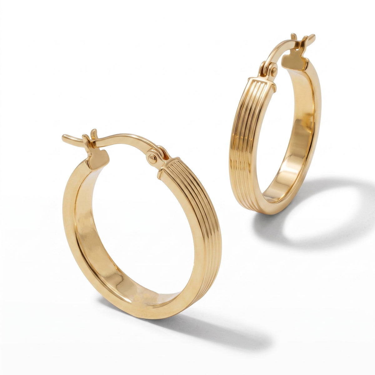 9K Yellow Gold 4MM Tube 21MM Patterned Hoop Creole Earrings 1.4 grams 6092929 4