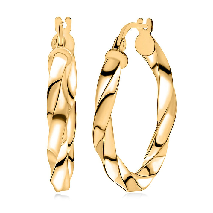 9K Yellow Gold 23MM X 23MM Twisted Square Tube Creole Hoop Earrings 1.5 grams 6092937 1