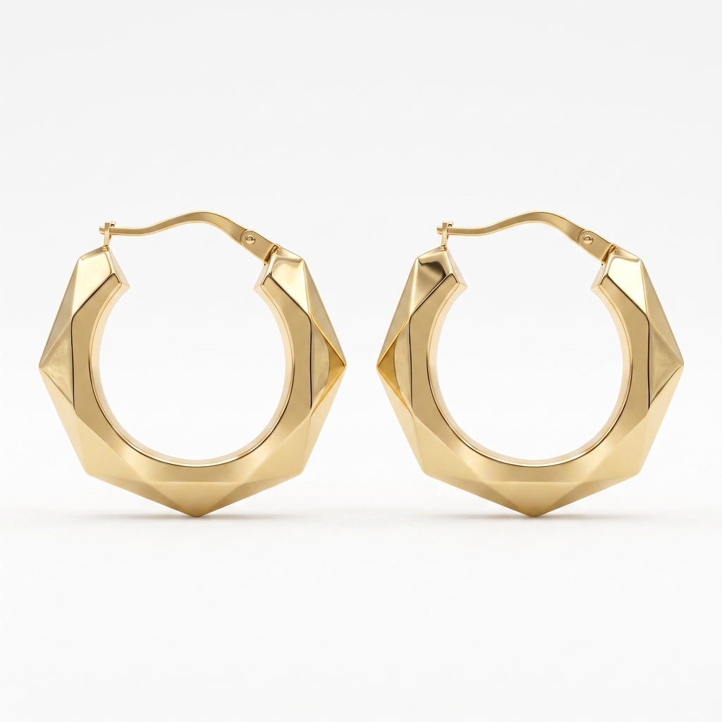 9K Yellow Gold 24MM Patterned Creole Hoop Earrings 1.5 grams_6092939
