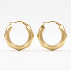 9K Yellow Gold 24MM Patterned Creole Hoop Earrings 1.5 grams_6092939