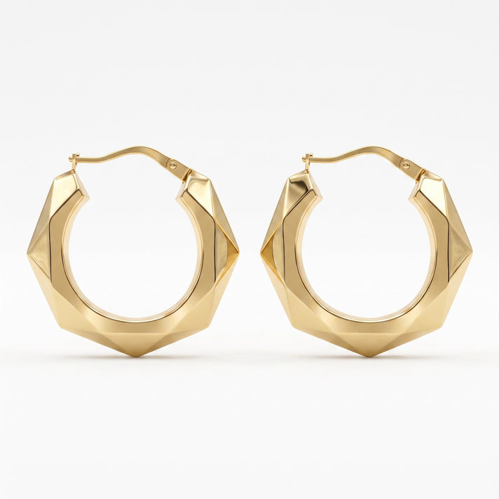 9K Yellow Gold 24MM Patterned Creole Hoop Earrings 1.5 grams 6092939 1