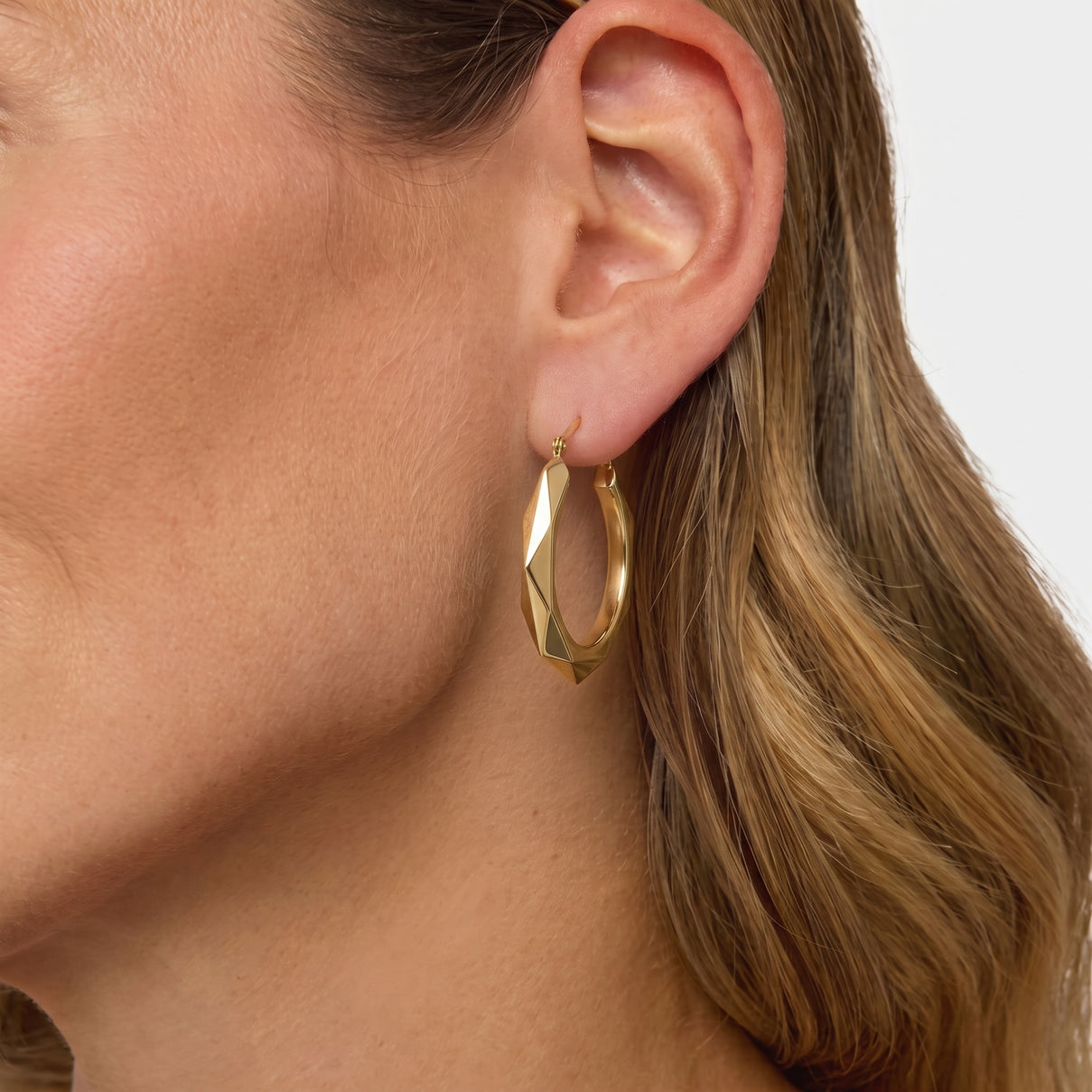 9K Yellow Gold 24MM Patterned Creole Hoop Earrings 1.5 grams 6092939 1