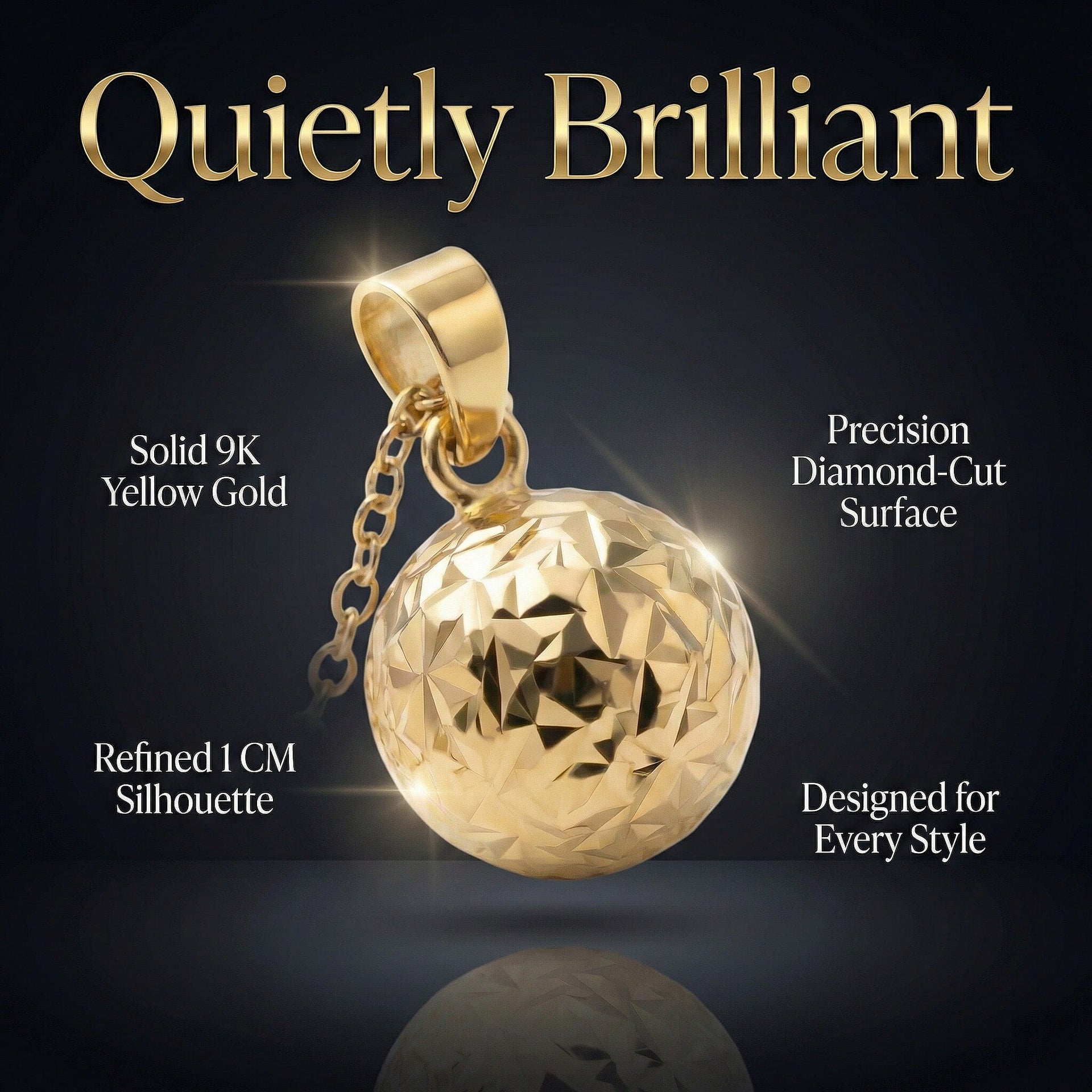 9K Yellow Gold 10MM Diamond Cut Ball Pendant 0.6 grams 6092972 6
