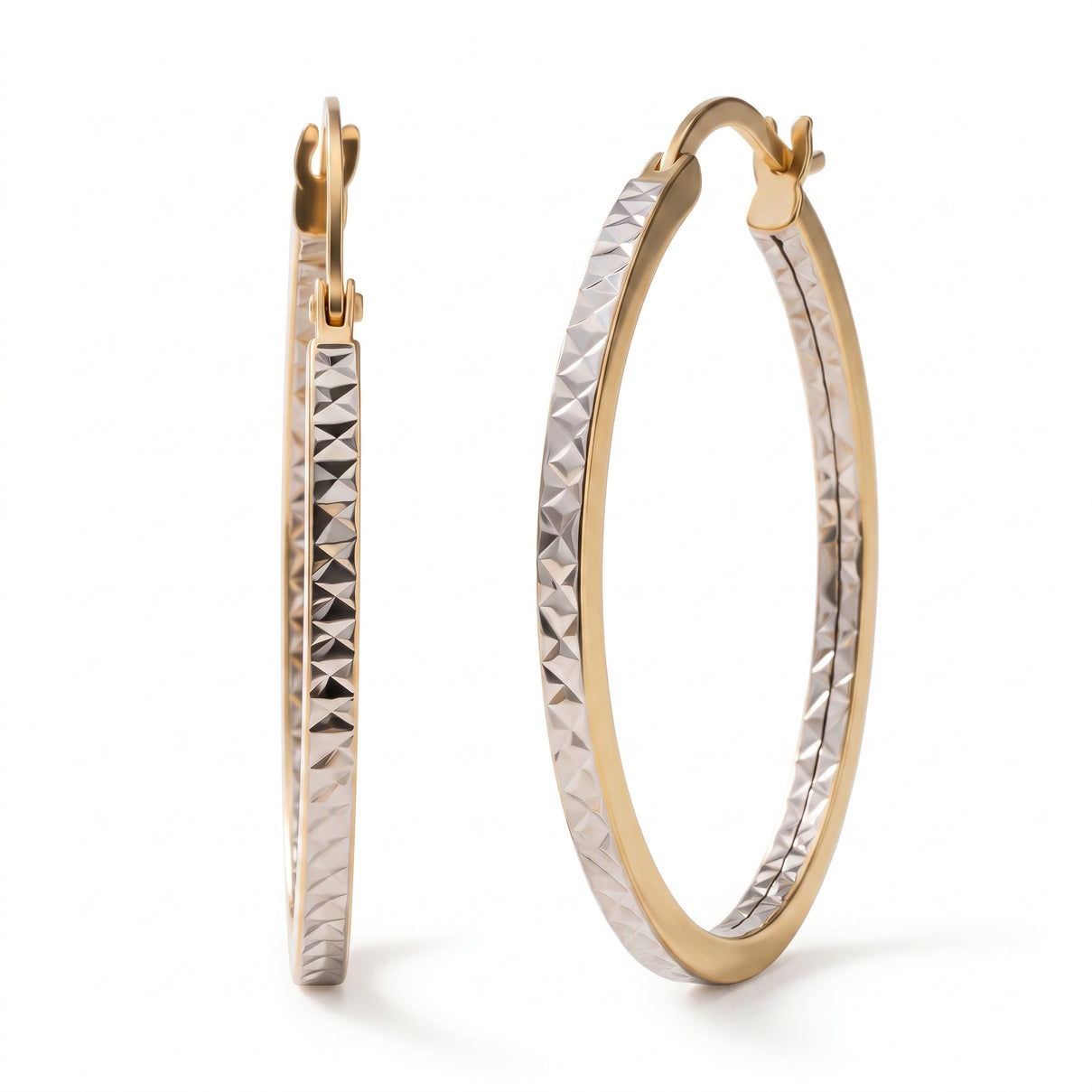 9K Two Colour Gold 28MM Diamond Cut Creole Big Hoop Earrings 1.9 grams 6092988 0