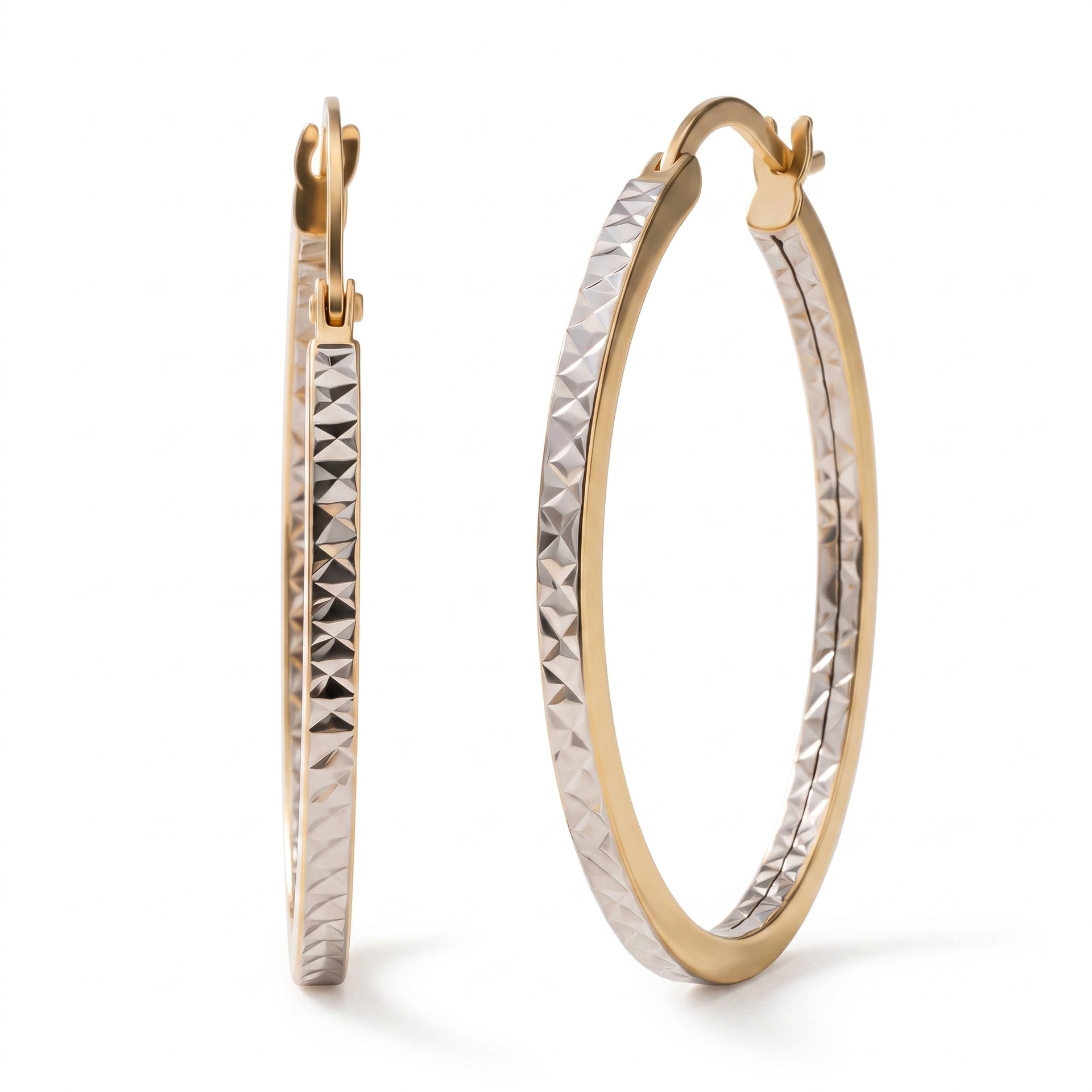 9K Two Colour Gold 28MM Diamond Cut Creole Big Hoop Earrings 1.9 grams 6092988 0