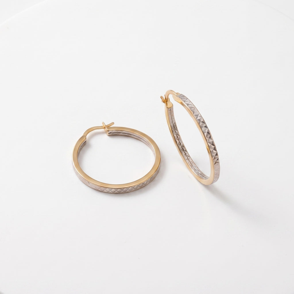 9K Two Colour Gold 28MM Diamond Cut Creole Big Hoop Earrings 1.9 grams_6092988_3