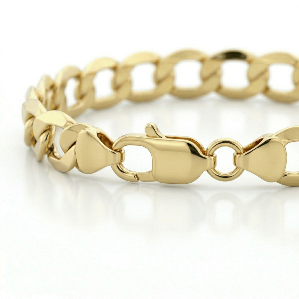 9K Yellow Gold High Finish Curb Chain Bracelet 7.25 Inch, 4.5 grams