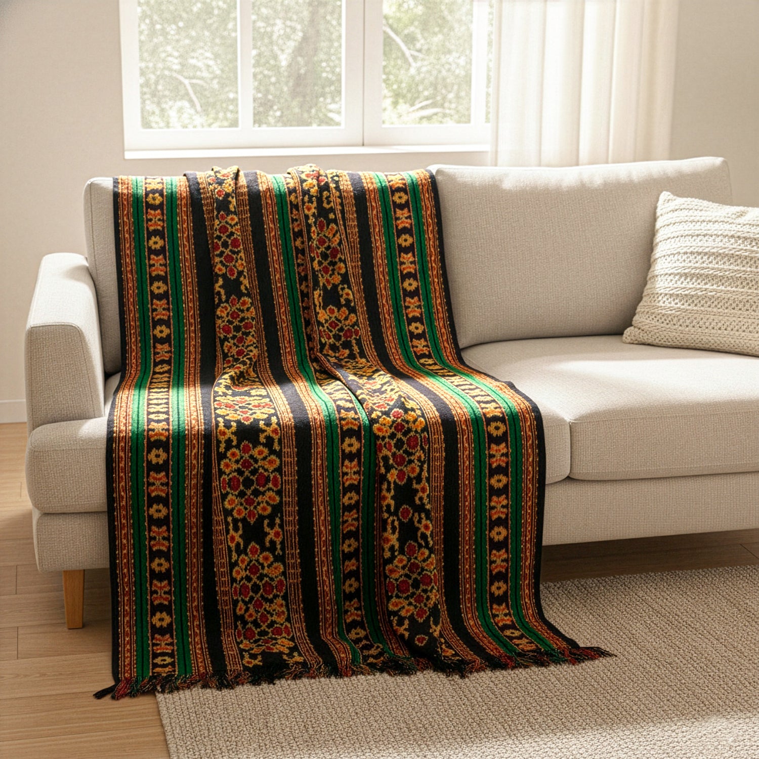 Bali Collection - Handmade Tenun Throw Blanket in Lasem Motif - Red, Green and Black V32512776 0
