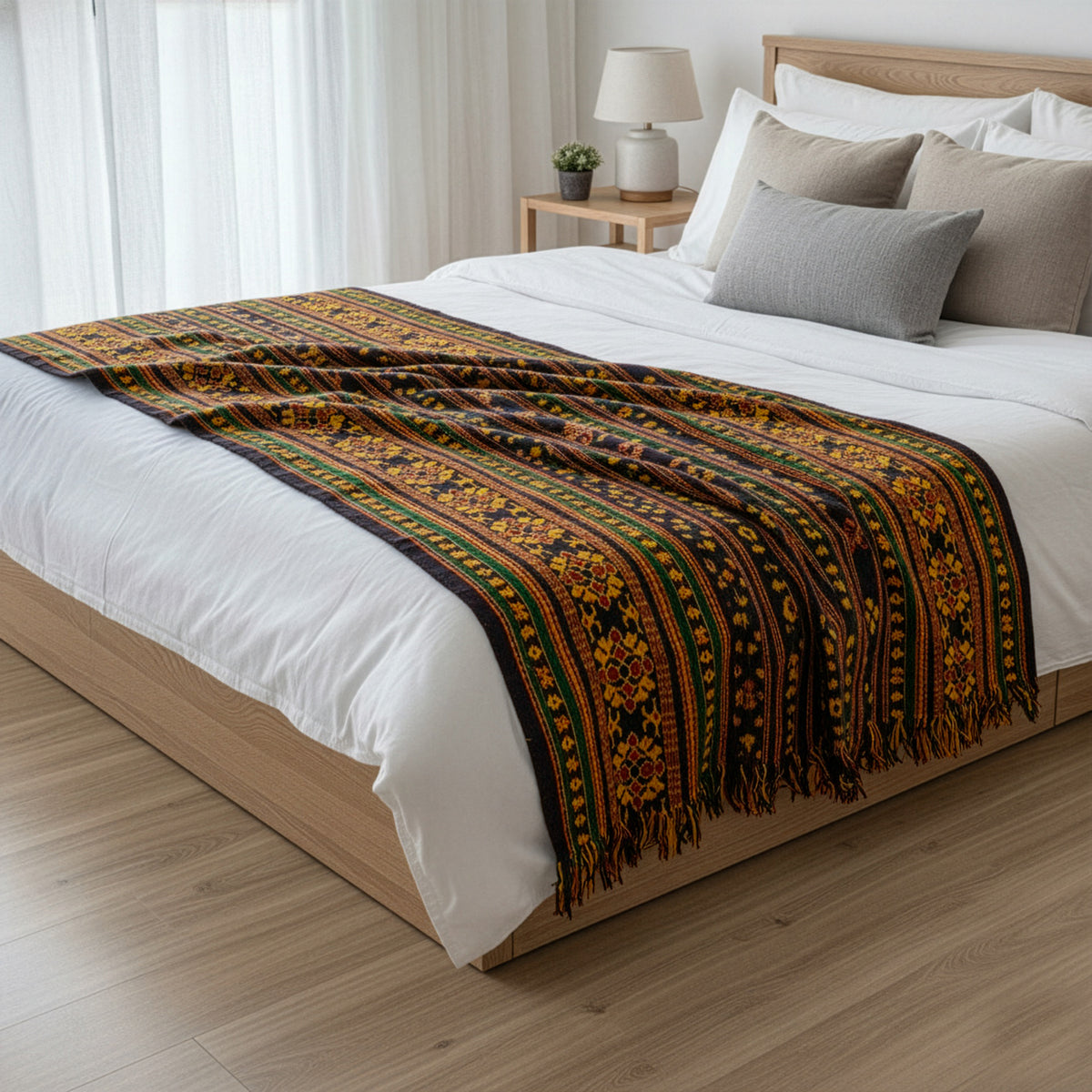 Bali Collection - Handmade Tenun Throw Blanket in Lasem Motif - Red, Green and Black V32512776 1
