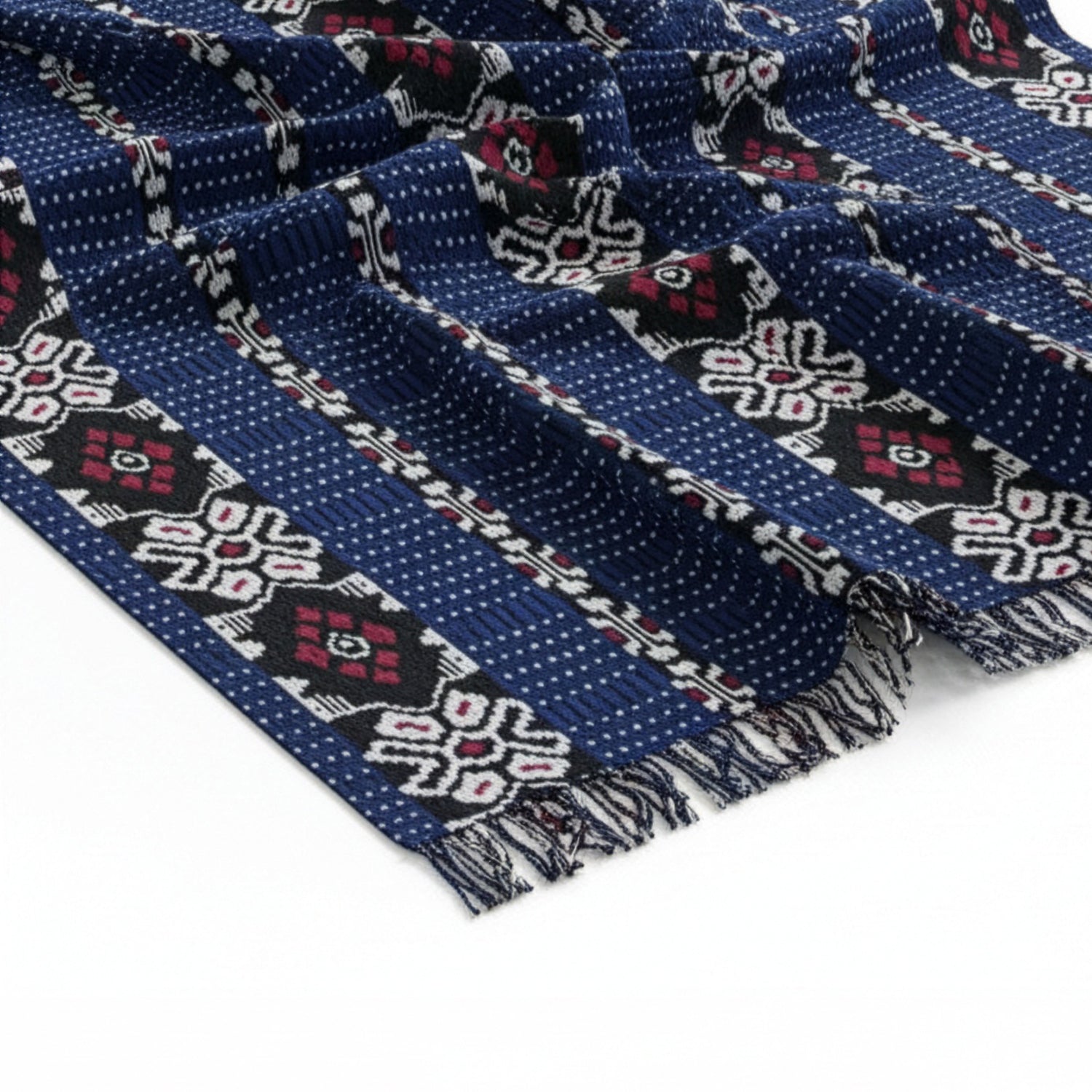 Bali Collection - Handmade Tenun Throw Blanket in Animal Motif - Navy and Red V32532053 4