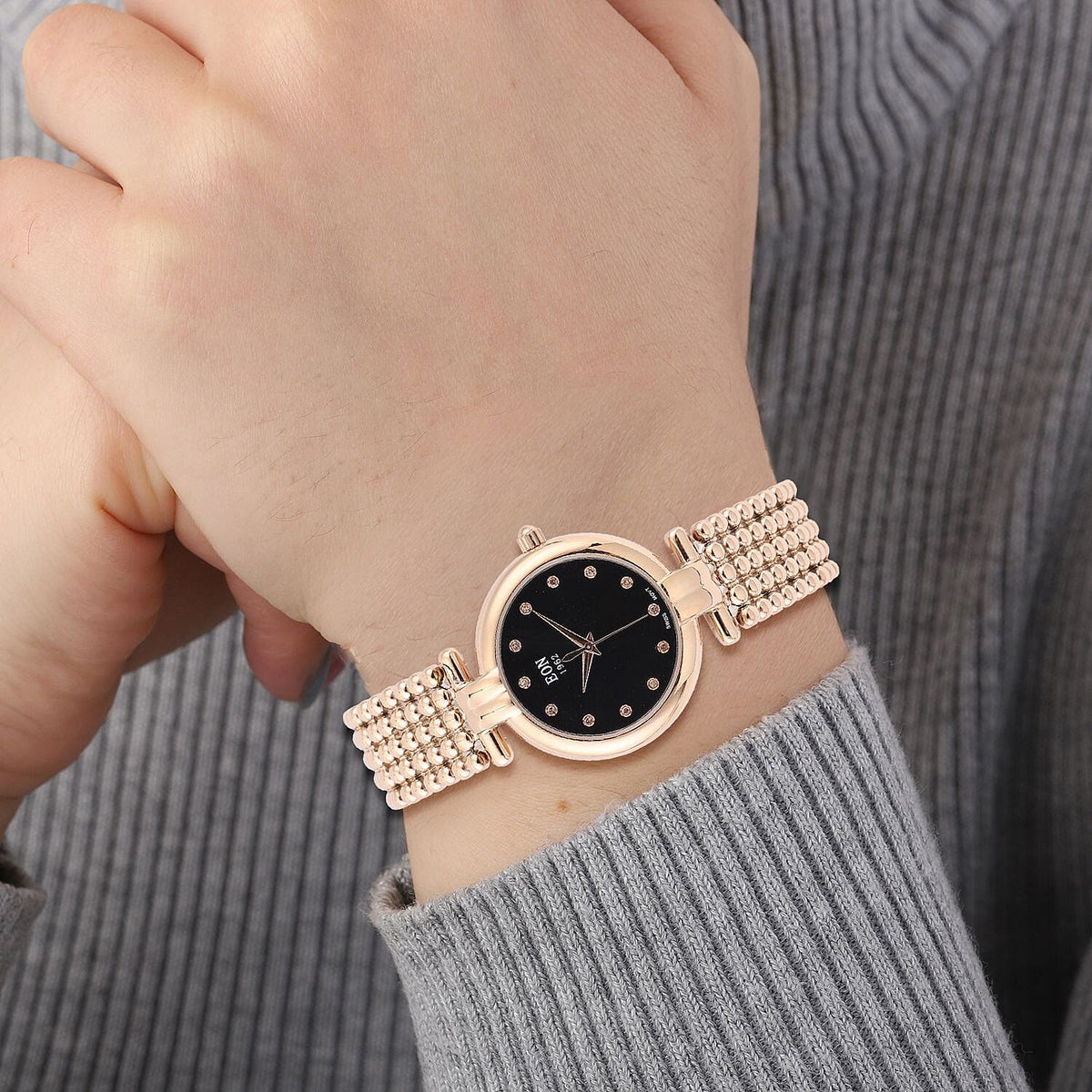 EON 1962 Swiss Movement 12 Champagne Diamond Studded 5 ATM Water Resistant Watch in Rose Gold Tone 3880727 3