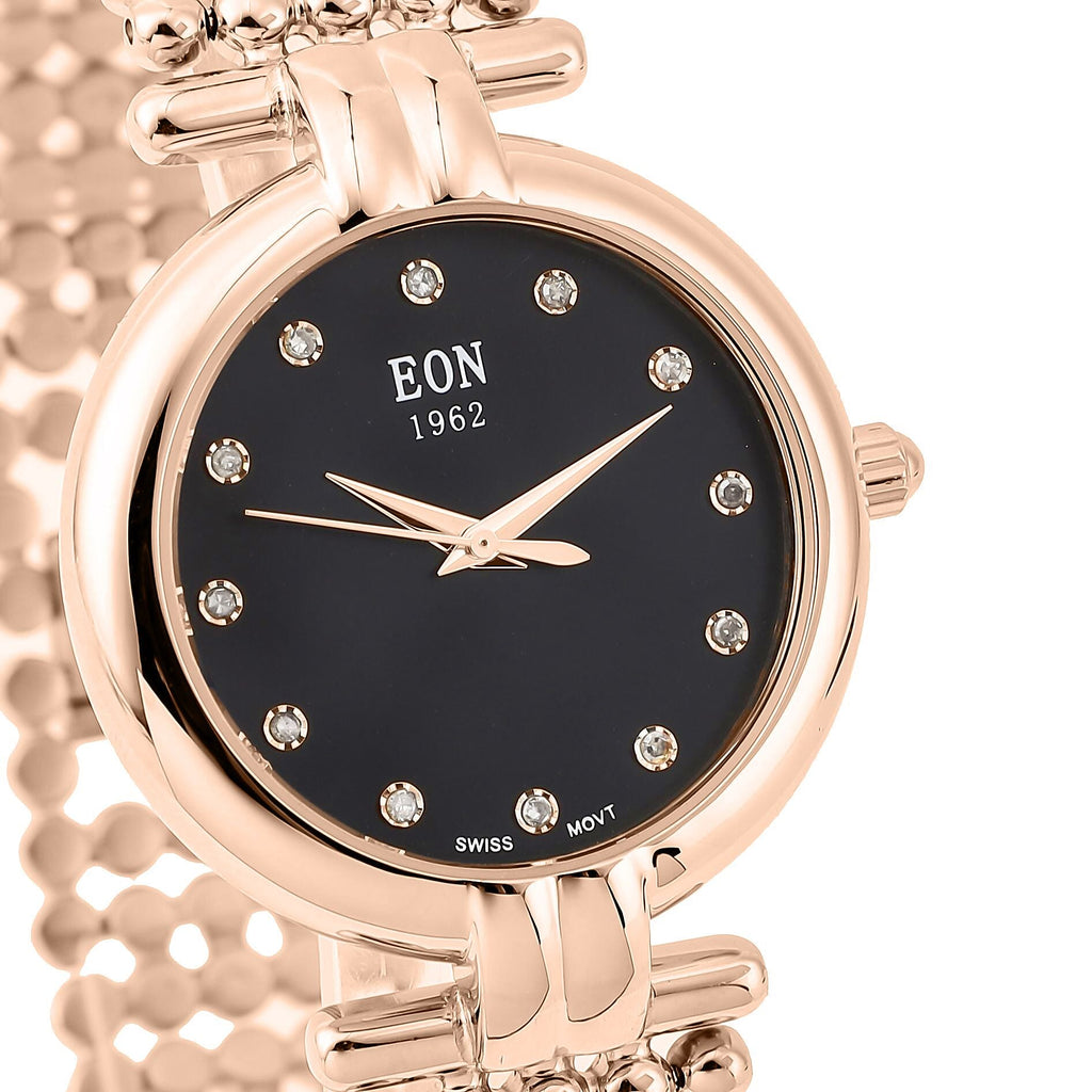 EON 1962 Swiss Movement 12 Champagne Diamond Studded 5 ATM Water Resistant Watch in Rose Gold Tone
