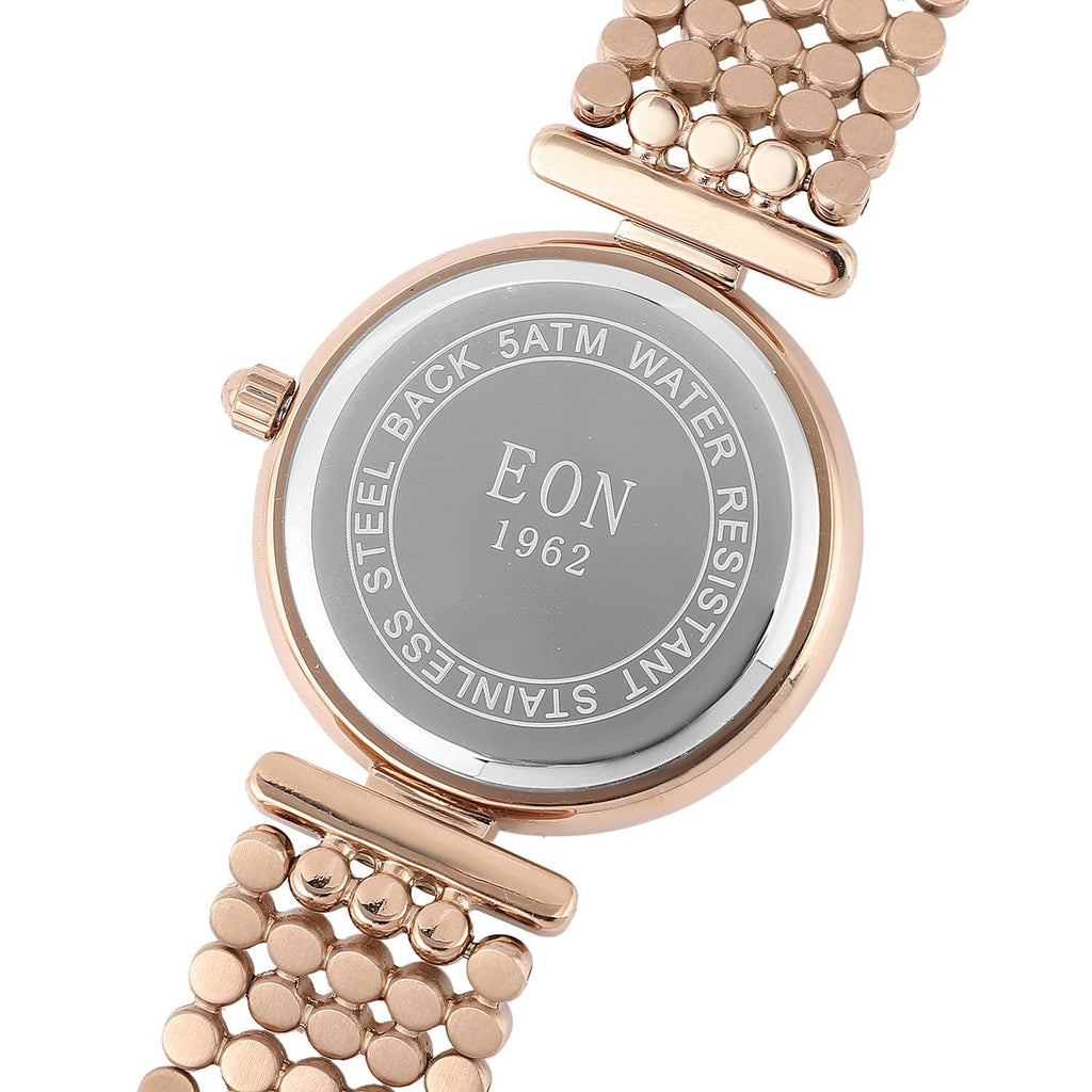 EON 1962 Swiss Movement 12 Champagne Diamond Studded 5 ATM Water Resistant Watch in Rose Gold Tone