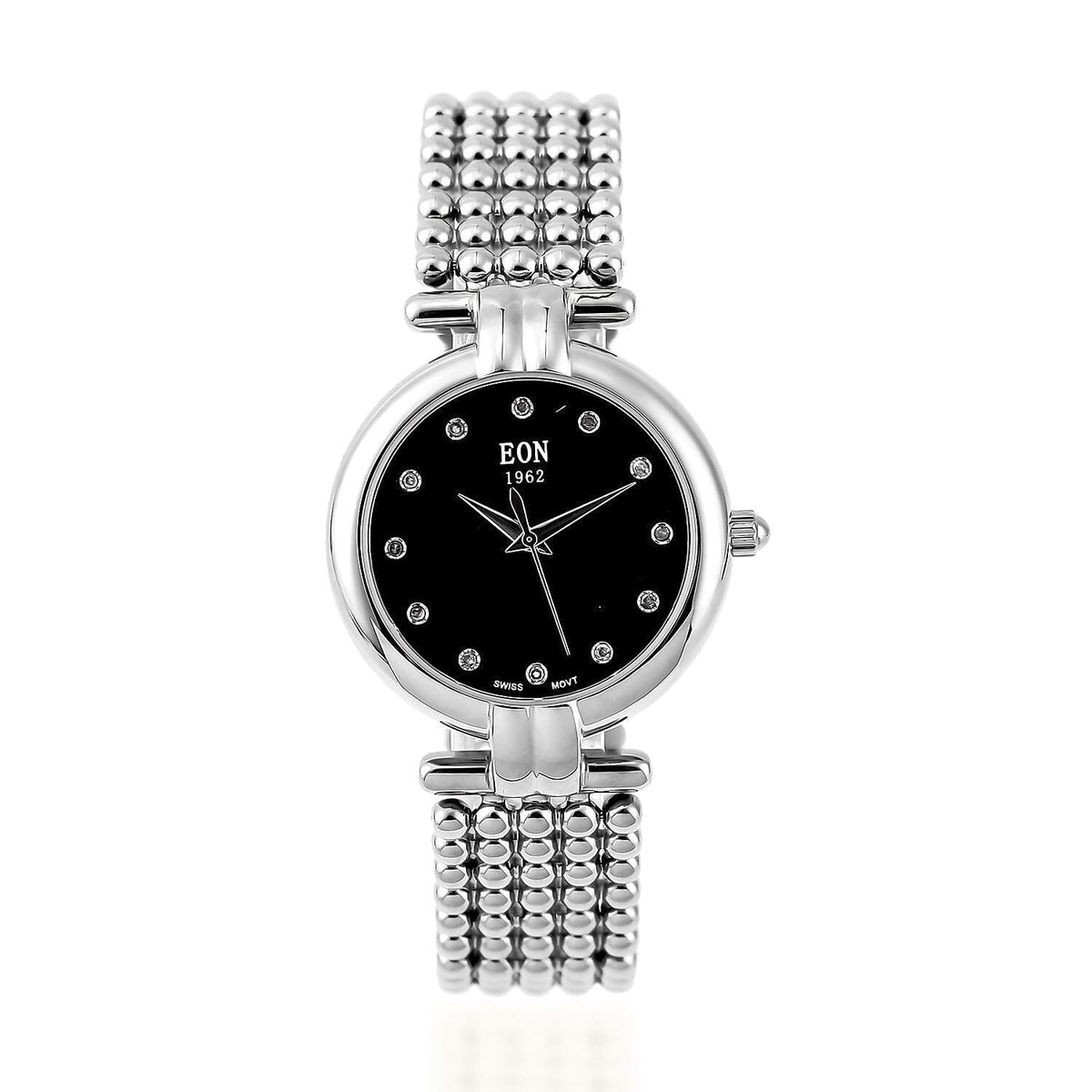 EON 1962 Swiss Movement 12 Champagne Studded 5 ATM Water Resistant Watch in Silver Tone 3880730 0