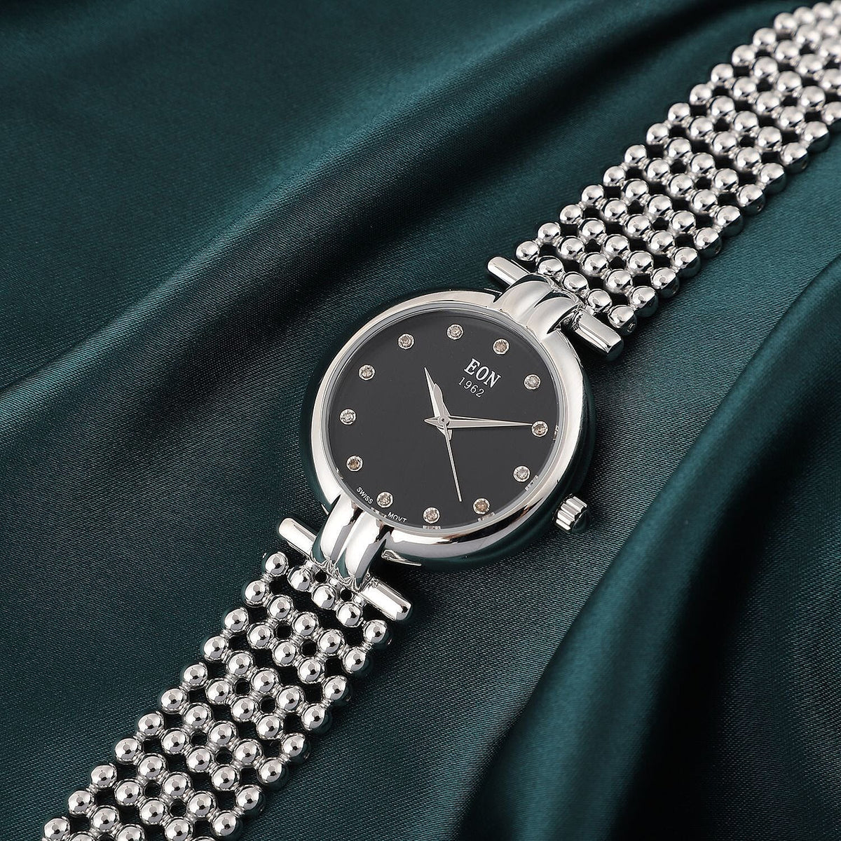 EON 1962 Swiss Movement 12 Champagne Studded 5 ATM Water Resistant Watch in Silver Tone 3880730 2