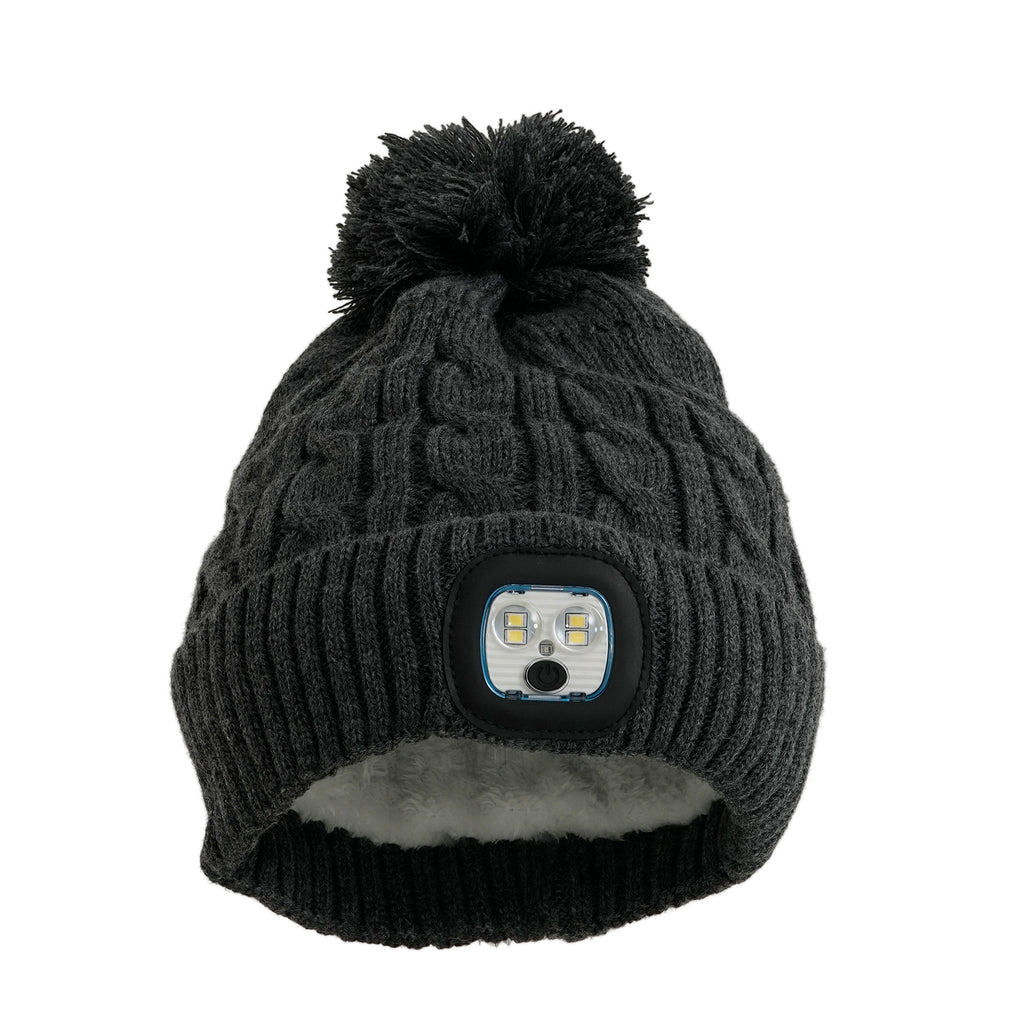 USB Rechargeable Waterproof LED Bobble Hat with Sherpa Lining  (Size 26x20 Cm) - Grey_6126643_3