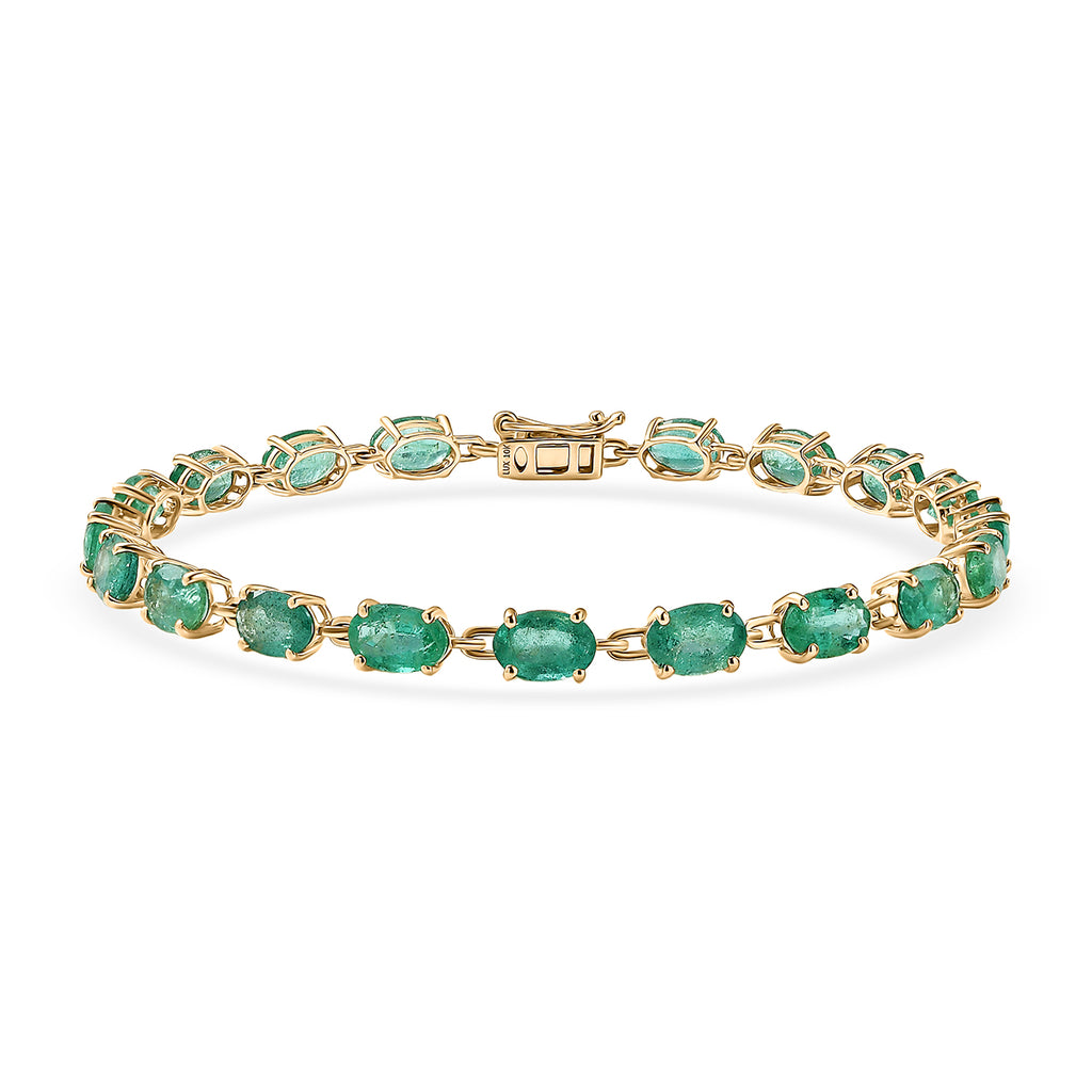 9K Yellow Gold AAA Zambian Emerald Tennis Bracelet (Size - 8) 10.80 Ct_6240891