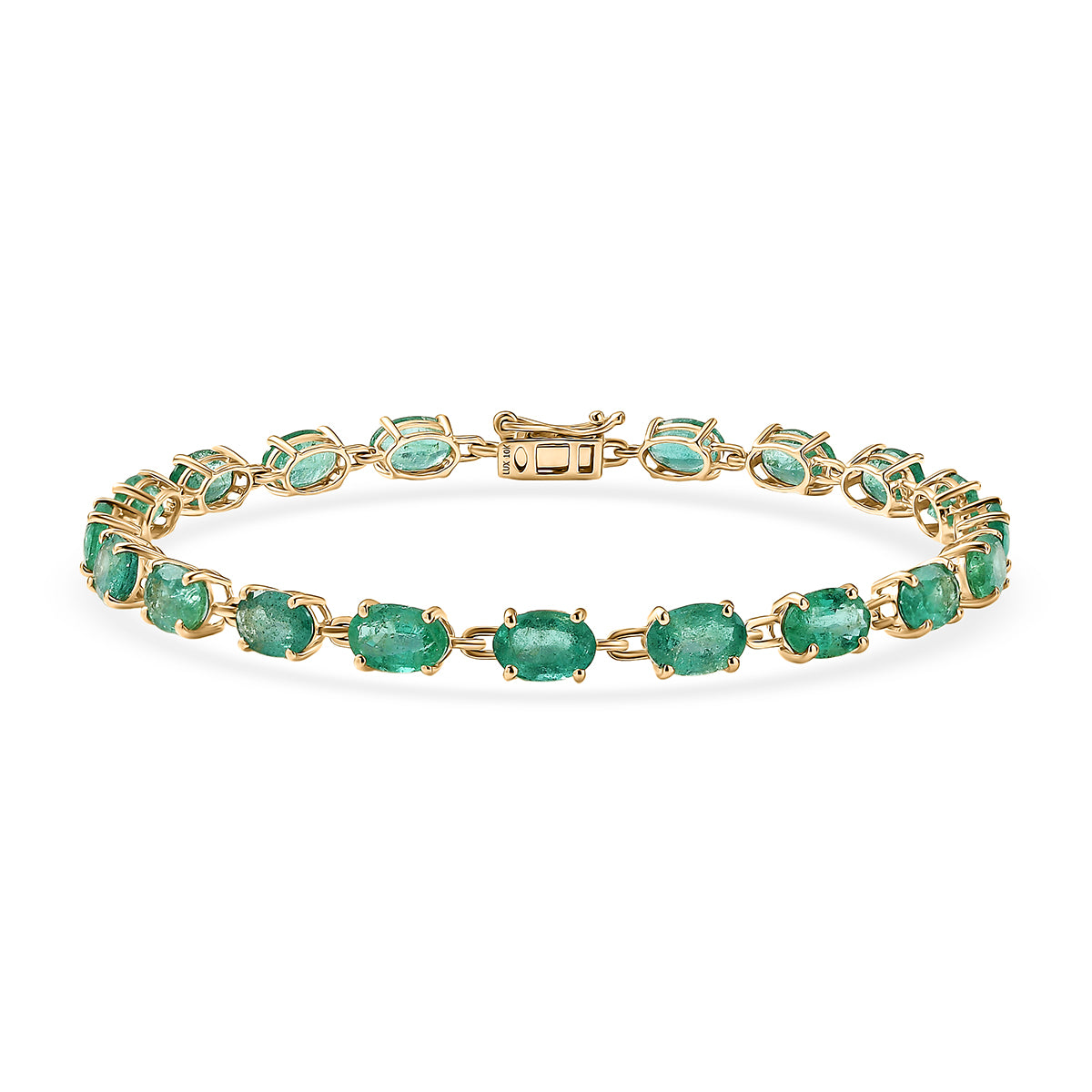 Treasures OF Zambia - Luxoro - 10K Yellow Gold AAA Natural Zambian Emerald Tennis Bracelet (Size - 8) 10.90 Ct 6240891 0