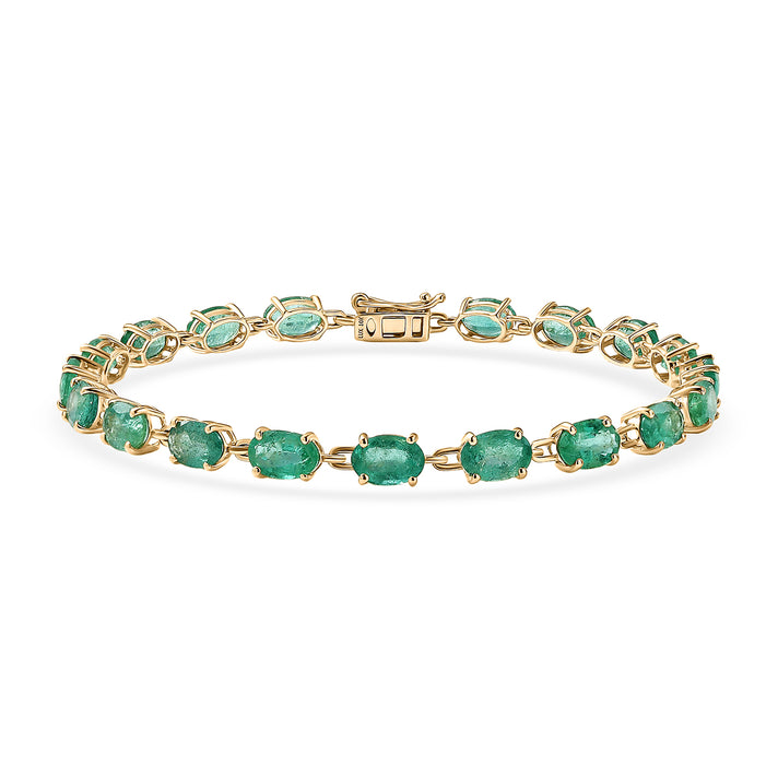 Treasures OF Zambia - Luxoro - 10K Yellow Gold AAA Natural Zambian Emerald Tennis Bracelet (Size - 8) 10.90 Ct 6240891 1