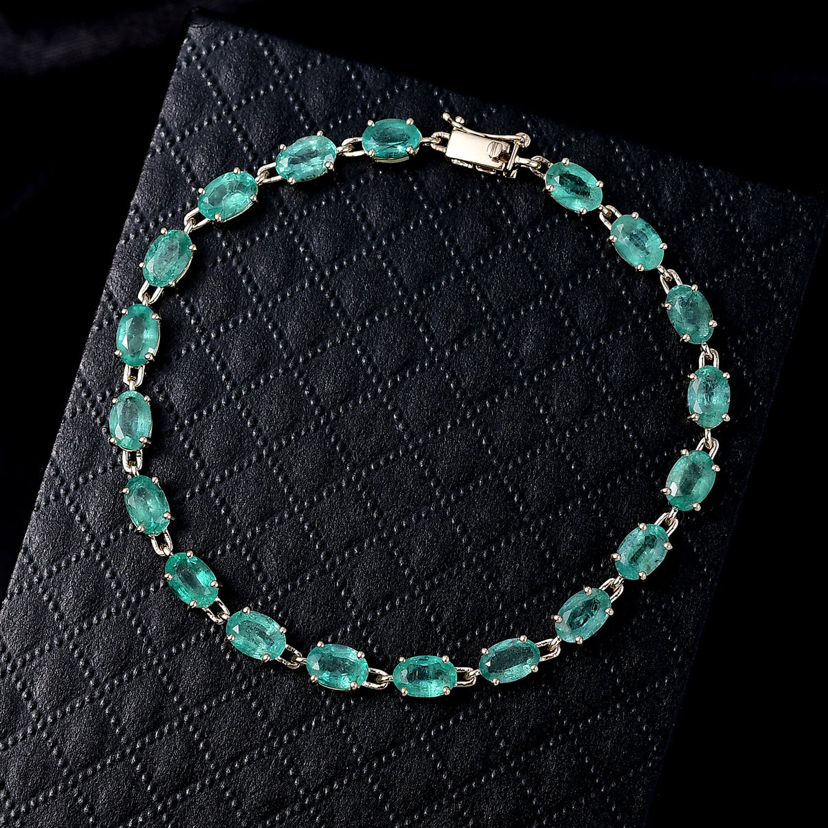 Treasures OF Zambia - Luxoro - 10K Yellow Gold AAA Natural Zambian Emerald Tennis Bracelet (Size - 8) 10.90 Ct 6240891 1