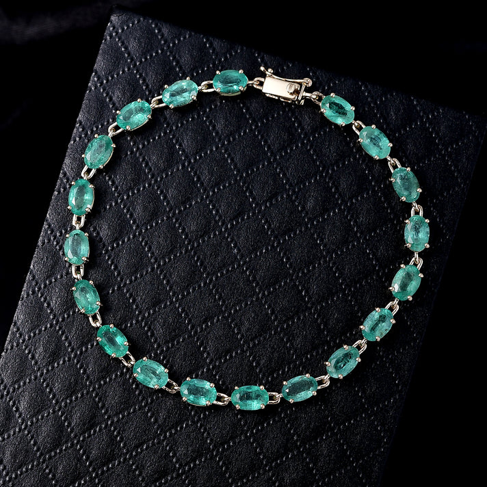 Treasures OF Zambia - Luxoro - 10K Yellow Gold AAA Natural Zambian Emerald Tennis Bracelet (Size - 8) 10.90 Ct 6240891 2