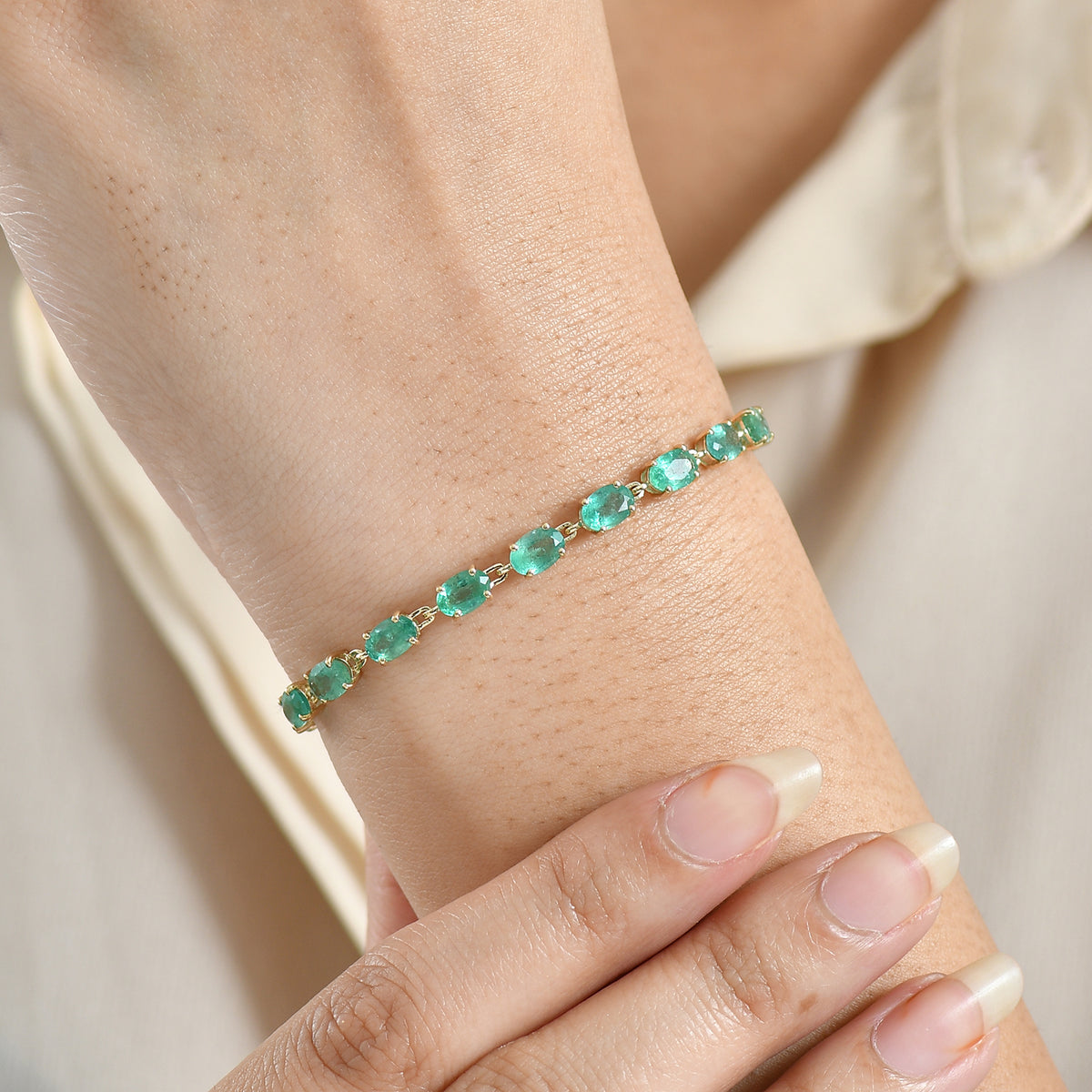 Treasures OF Zambia - Luxoro - 10K Yellow Gold AAA Natural Zambian Emerald Tennis Bracelet (Size - 8) 10.90 Ct 6240891 2