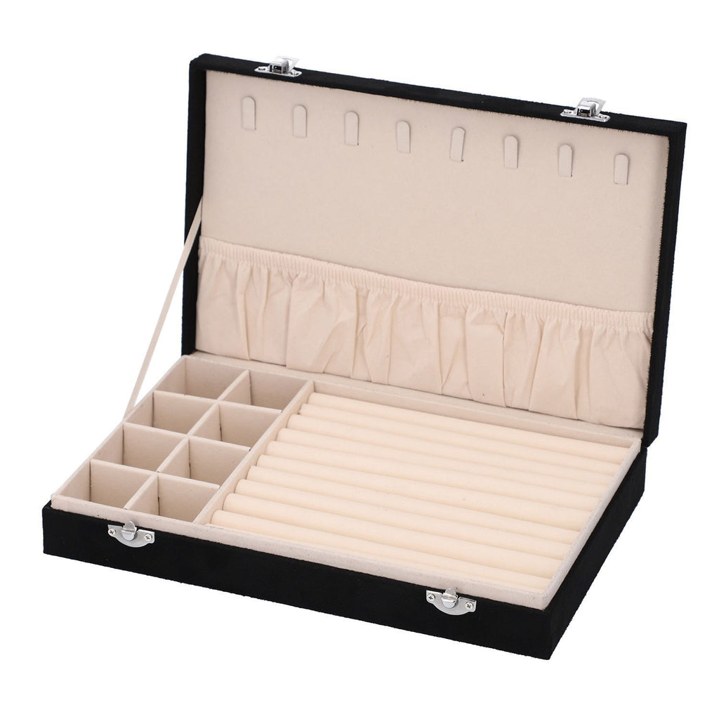 Luxurious Velvet Anti-Tarnish Jewelry Organizer Box (29x18.5x5.2cm) - Black_6242540