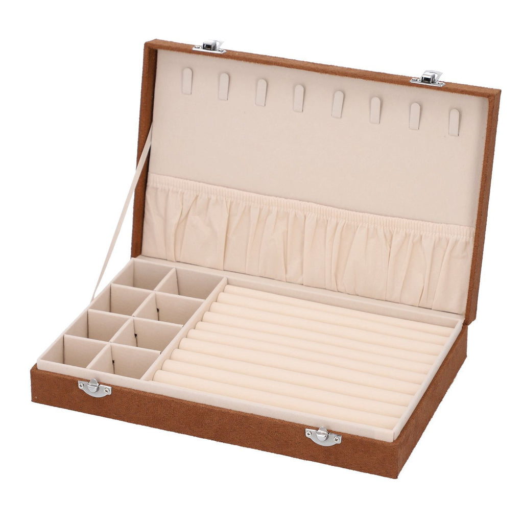 Luxurious Velvet Anti-Tarnish Jewelry Organizer Box (29x18.5x5.2cm) - Brown_6242542