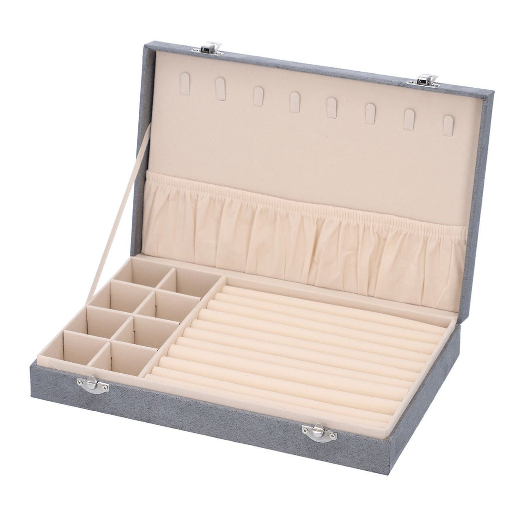 Luxurious Velvet Anti-Tarnish Jewelry Organizer Box (29x18.5x5.2cm) - Grey_6242543