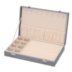 Luxurious Velvet Anti-Tarnish Jewelry Organizer Box (29x18.5x5.2cm) - Grey_6242543