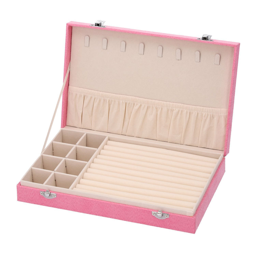 Luxurious Velvet Anti-Tarnish Jewelry Organizer Box (29x18.5x5.2cm) - Pink_6242546