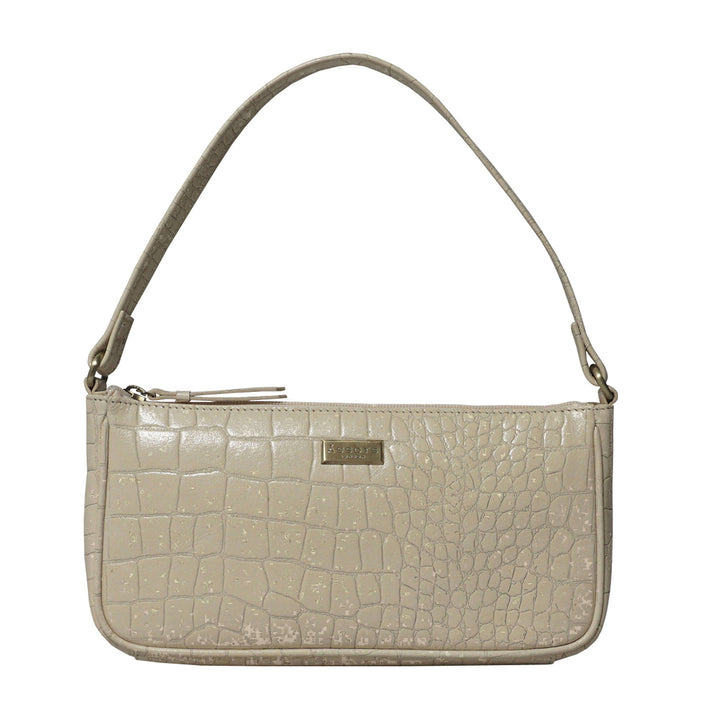 Assots London 'ZARA' Off White Vintage Croc Real Leather Baguette Shoulder Bag 6249949 1