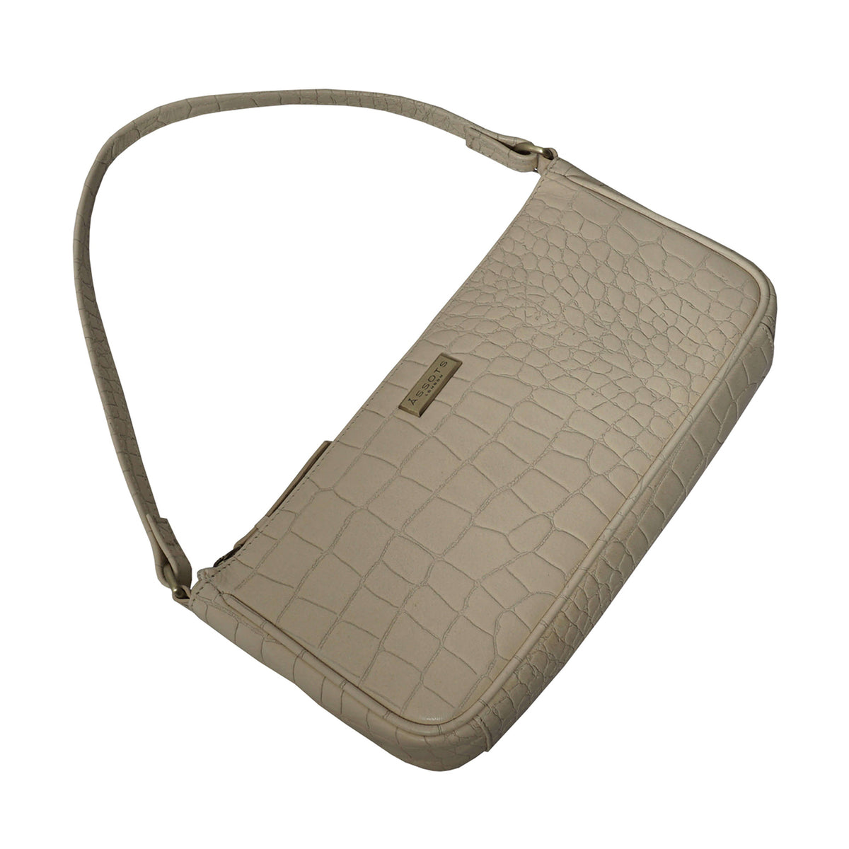 Assots London 'ZARA' Off White Vintage Croc Real Leather Baguette Shoulder Bag 6249949 3