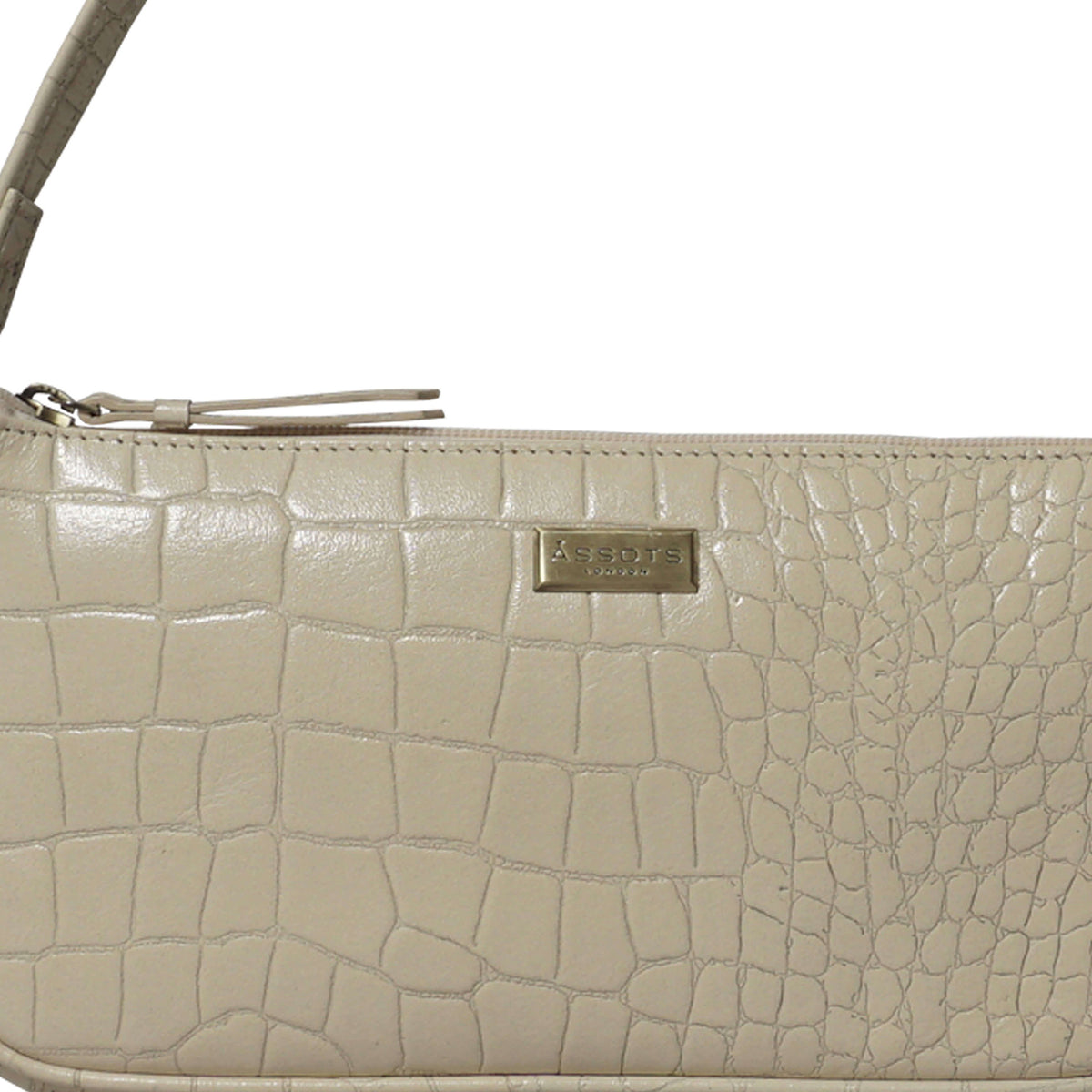 Assots London 'ZARA' Off White Vintage Croc Real Leather Baguette Shoulder Bag 6249949 4