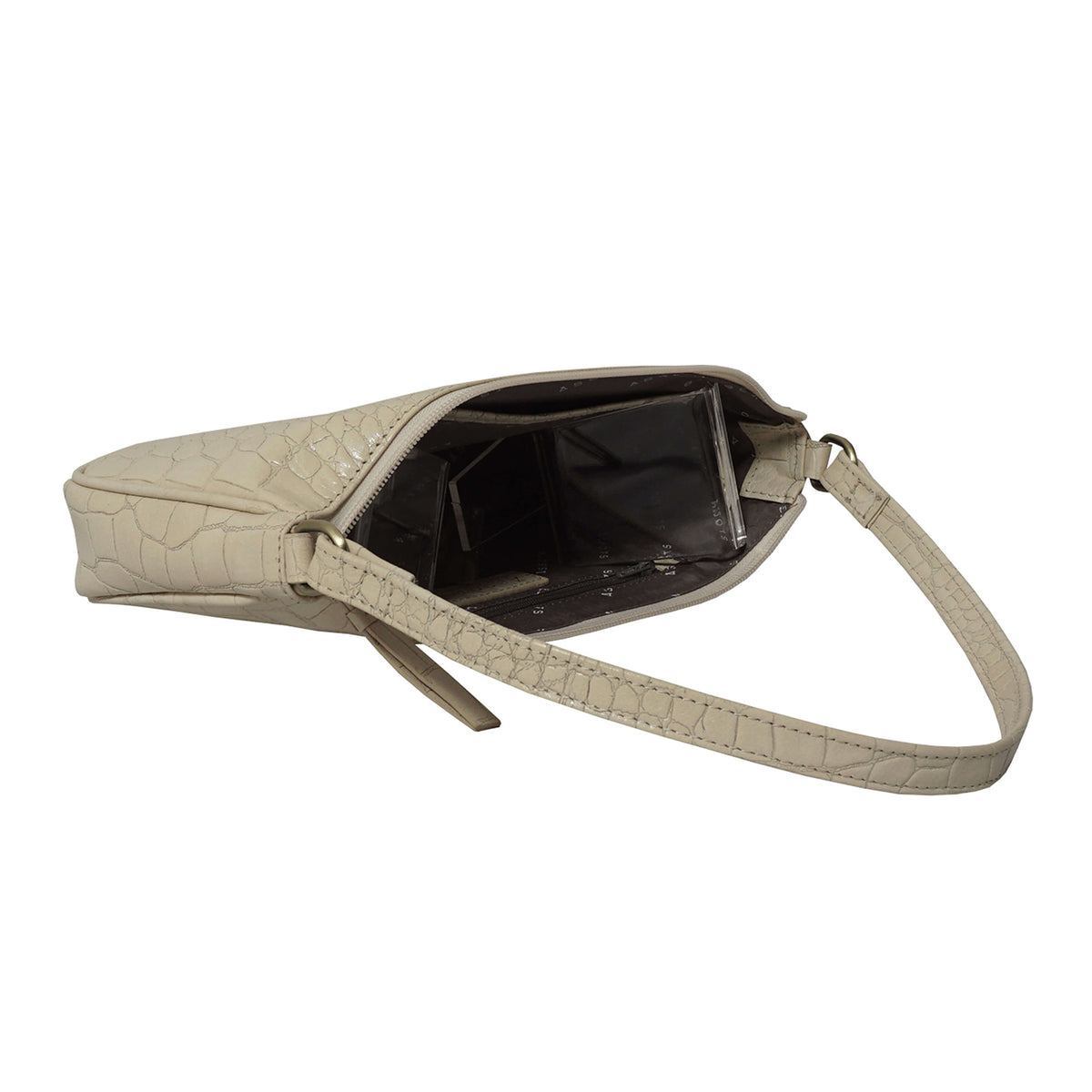 Assots London 'ZARA' Off White Vintage Croc Real Leather Baguette Shoulder Bag 6249949 6